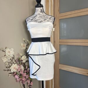 Lette USA Strapless Waist Band Cocktail Dress Women Size M White Black Party